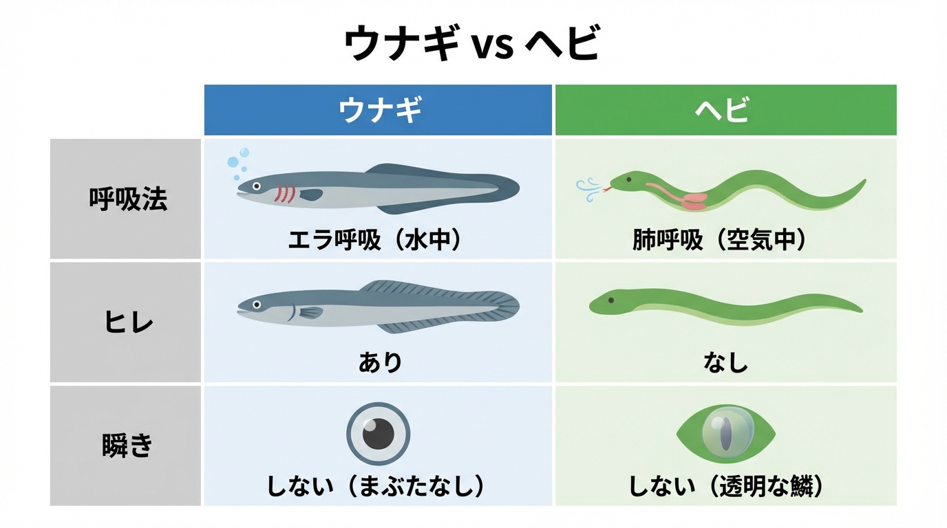 ウナギ vs ヘビ 決定的な違い比較表