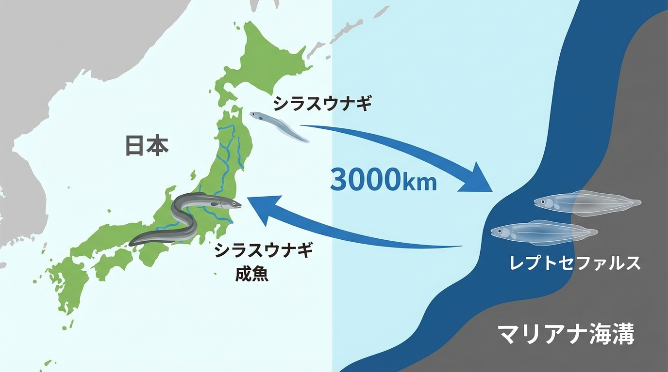 ウナギの回遊ルートと成長過程