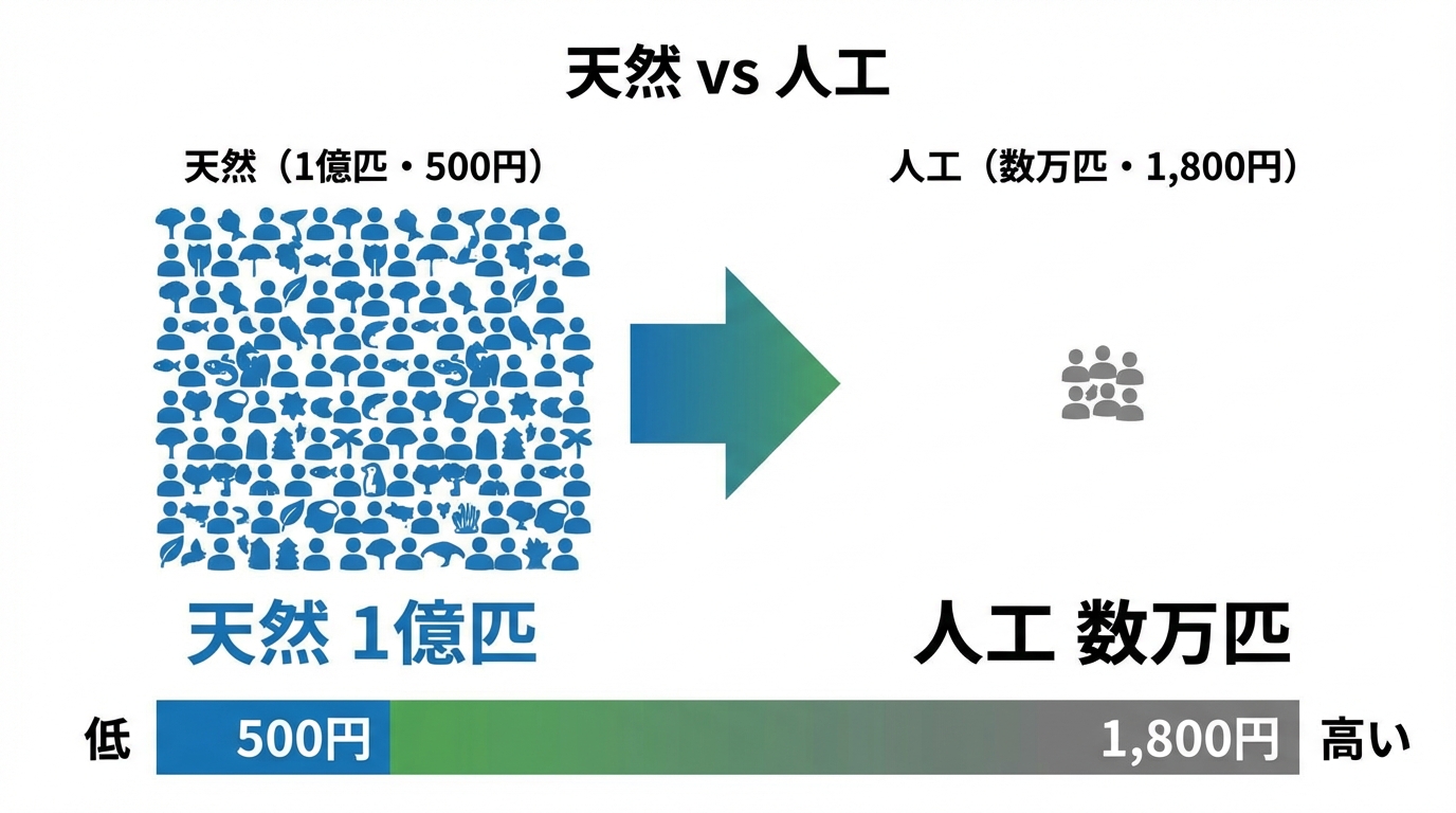 天然と人工のコスト・供給量比較