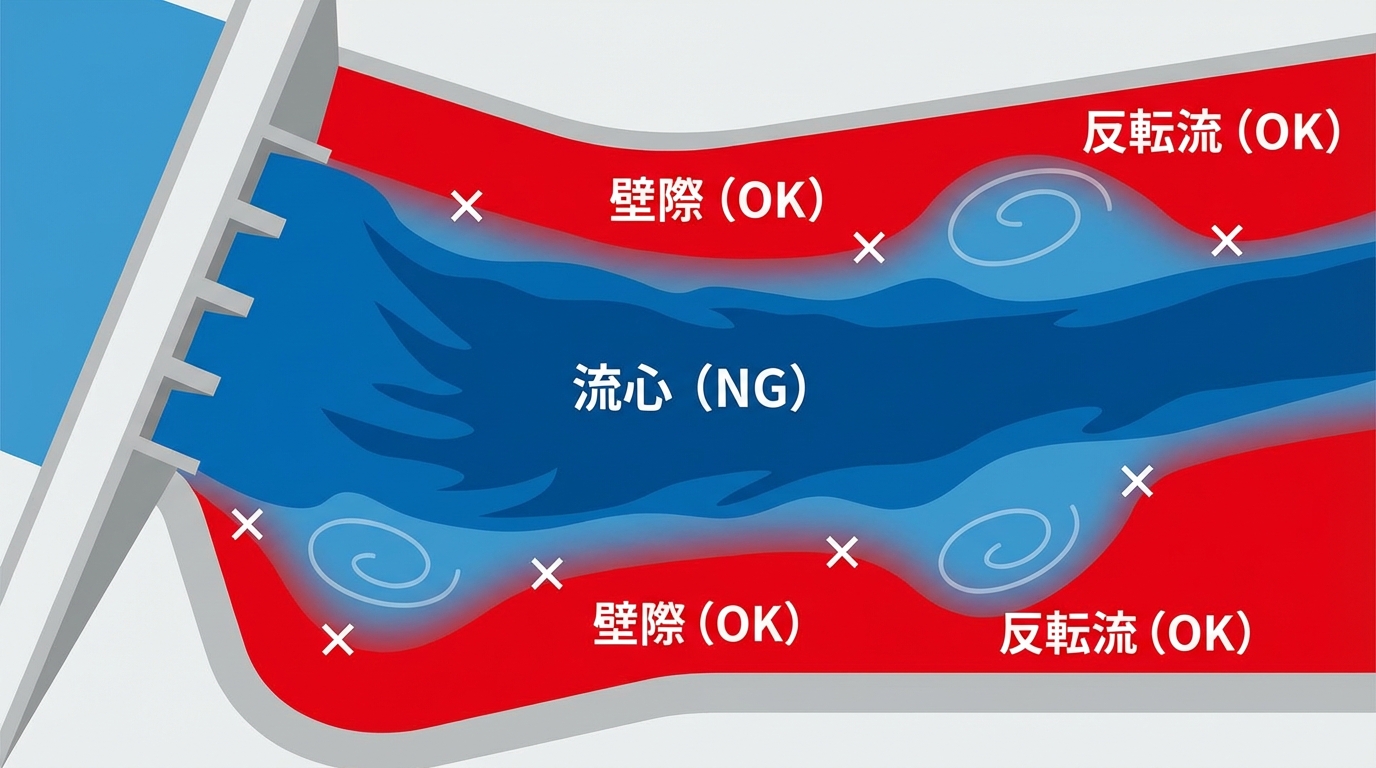 流体力学に基づく狙うべきポイント