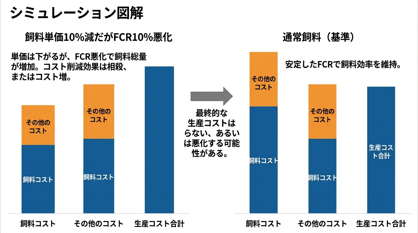 データが示す課題：単価安でもFCR悪化ならコスト増になる