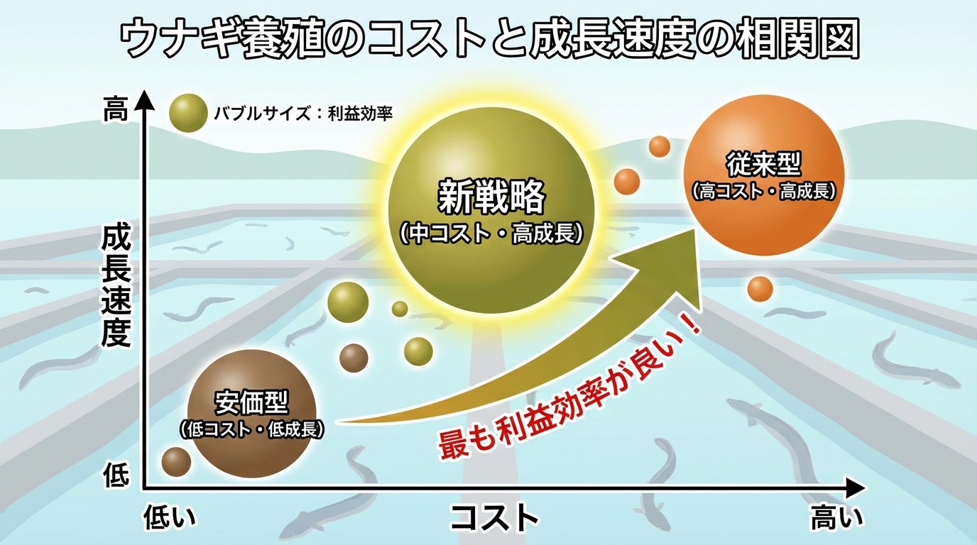 コストと成長の相関図：新戦略の優位性