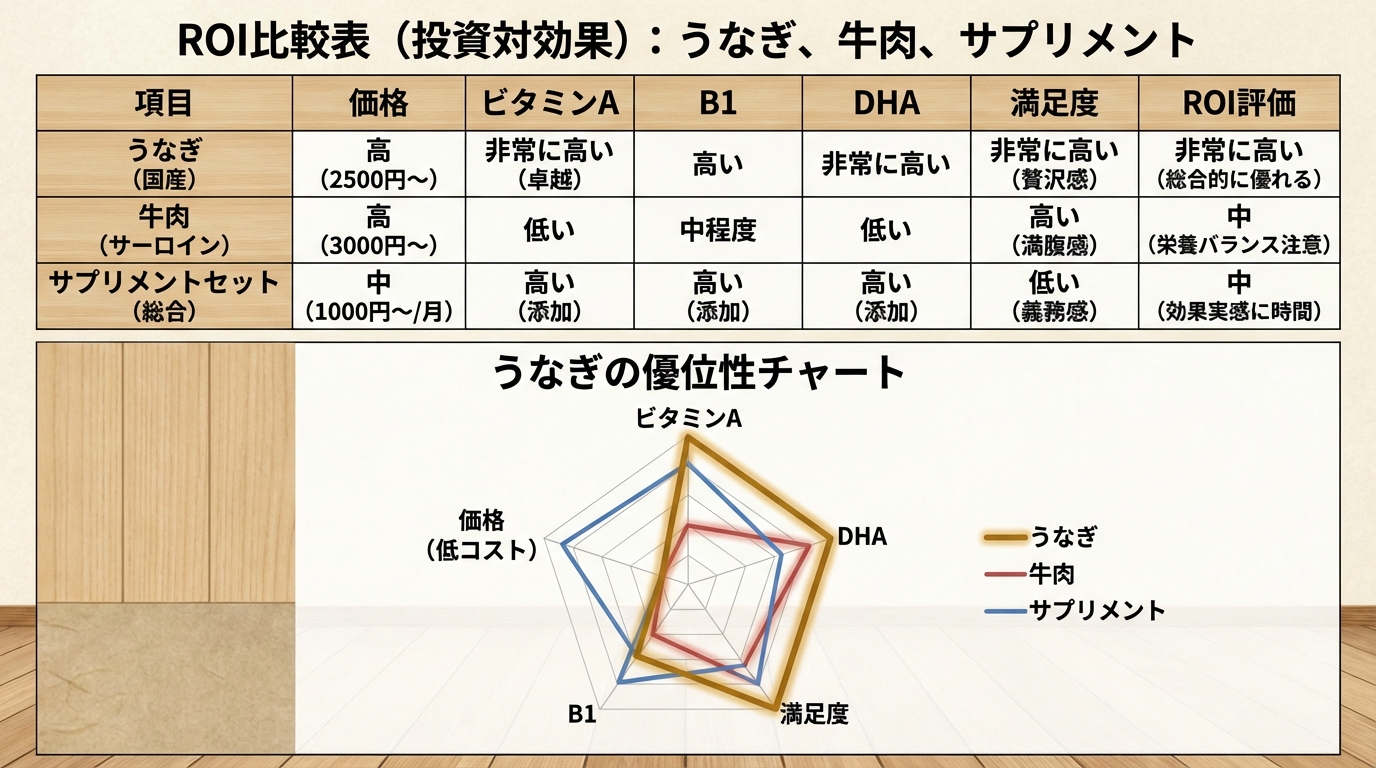うなぎ・牛肉・サプリのROI比較