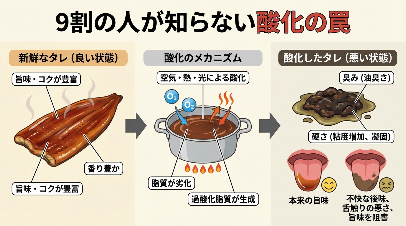 酸化したタレが味覚に与える影響の図解