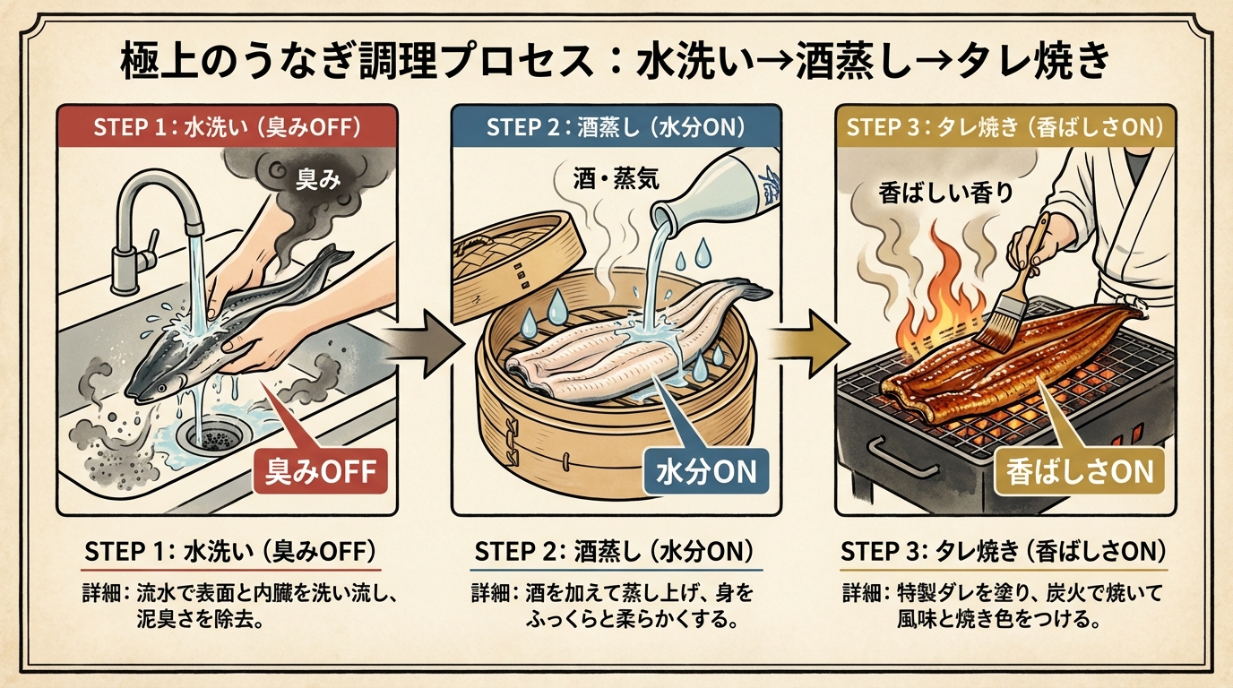 うなぎ再生3ステップの図解