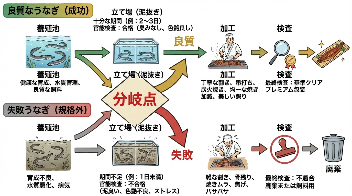 「良質なうなぎ」と「失敗うなぎ」の分岐点チャート