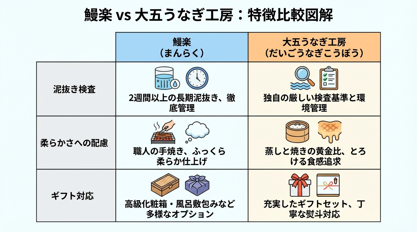 鰻楽と大五うなぎ工房の比較表