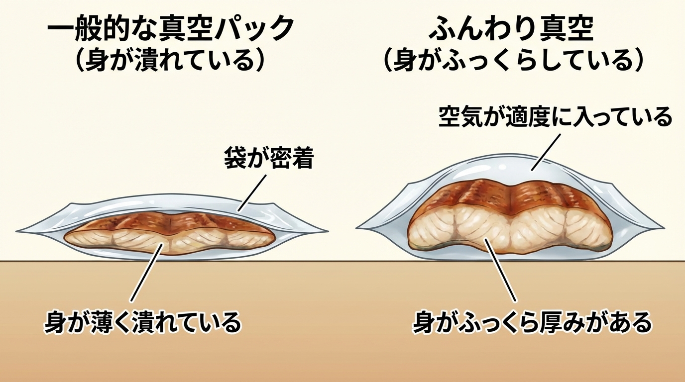 真空パック技術による身の厚みの違い