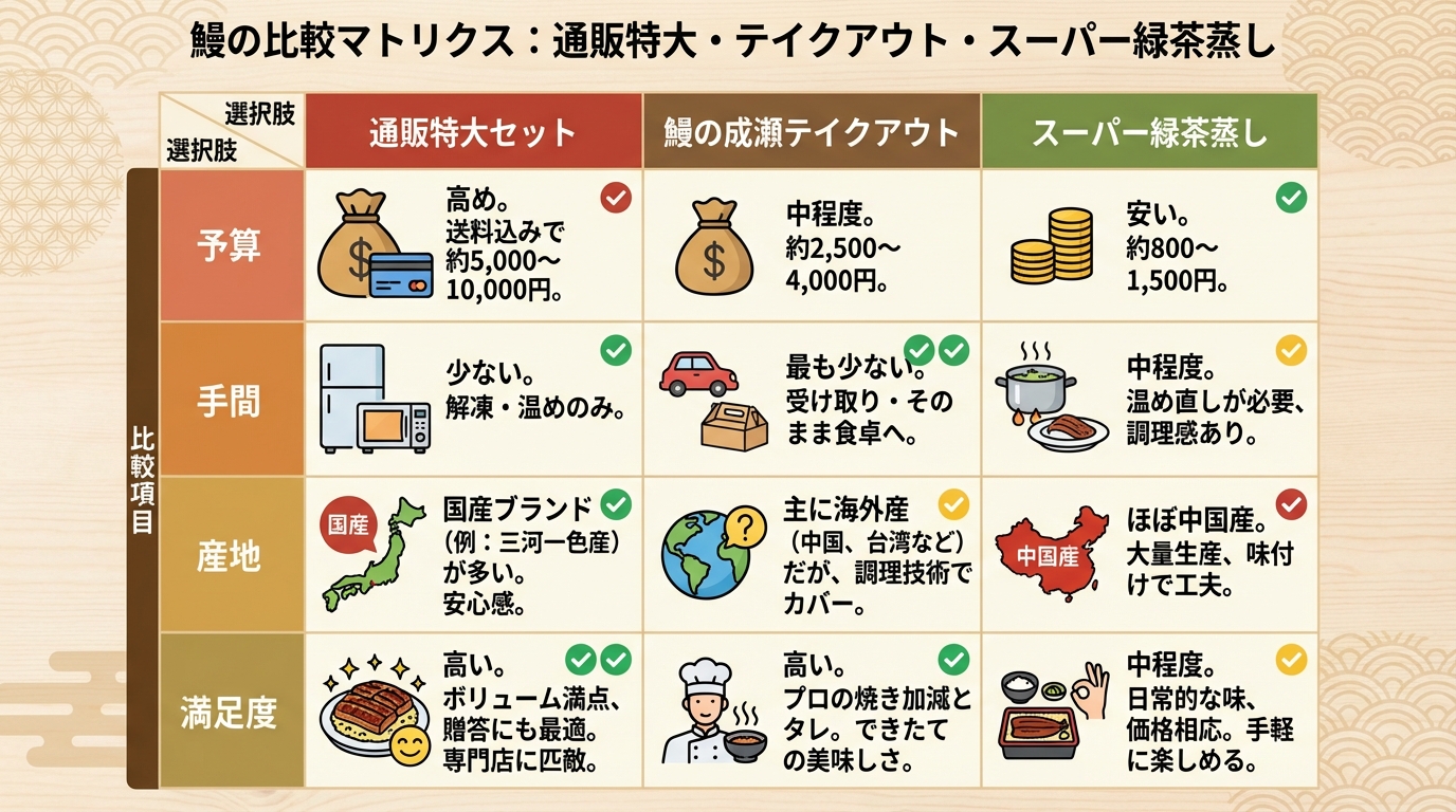 うなぎ購入の3大選択肢比較マトリクス