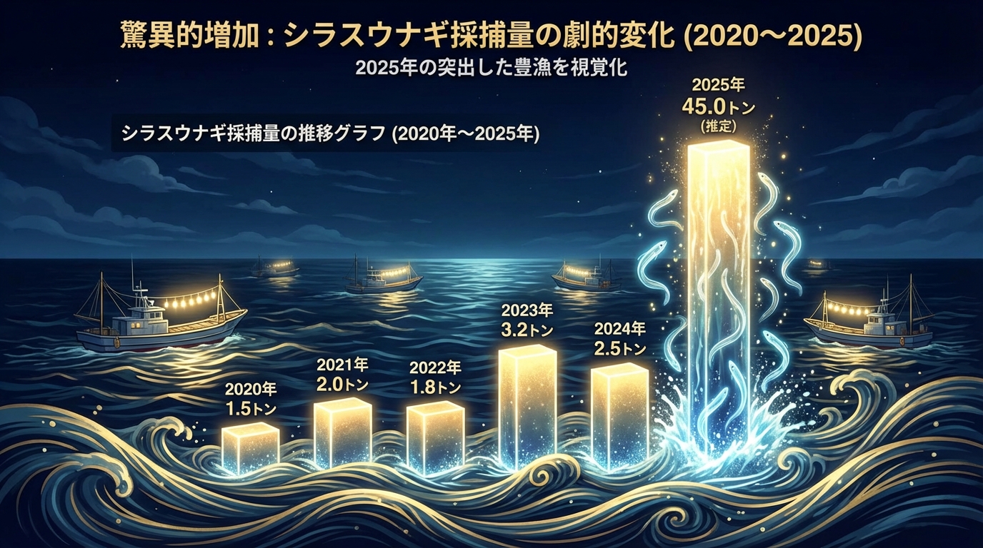 シラスウナギ採捕量の推移グラフ（2020年〜2025年）