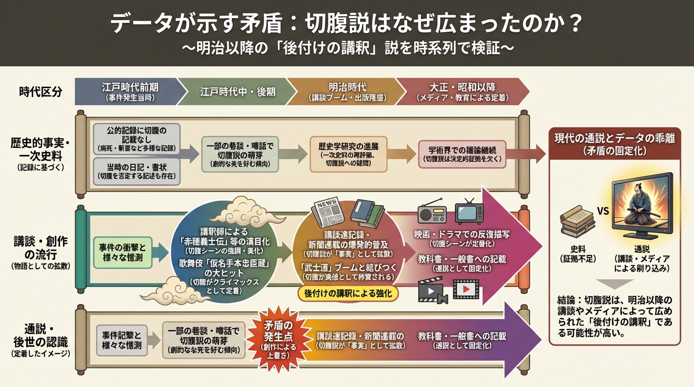 切腹説の矛盾と広まりの時系列