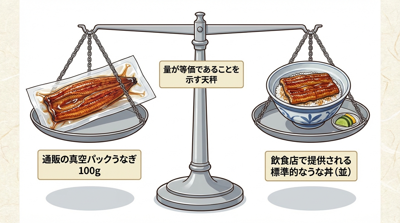 100gとお店の並盛の比較図