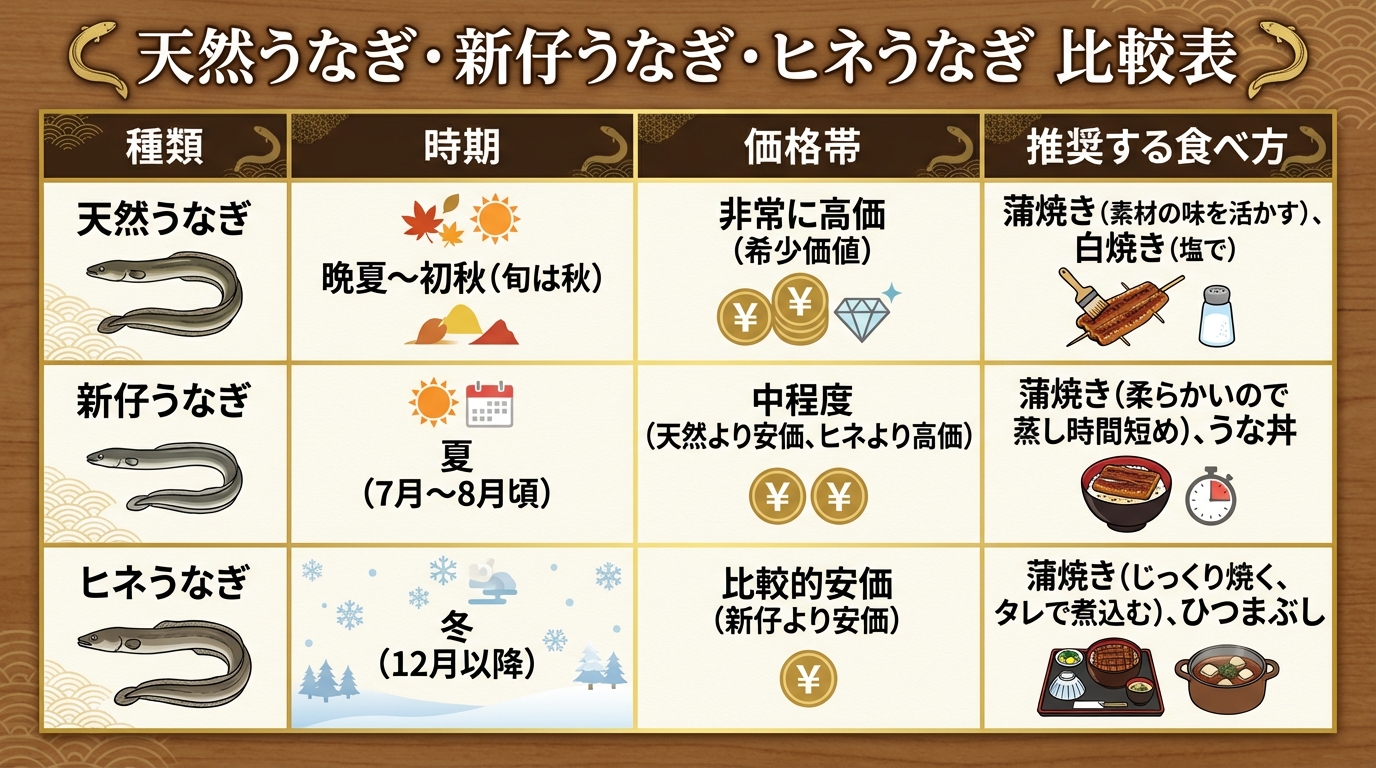 天然・新仔・ヒネの比較表