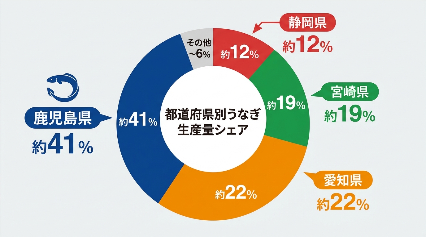 都道府県別うなぎ生産量シェア（2022年実績）