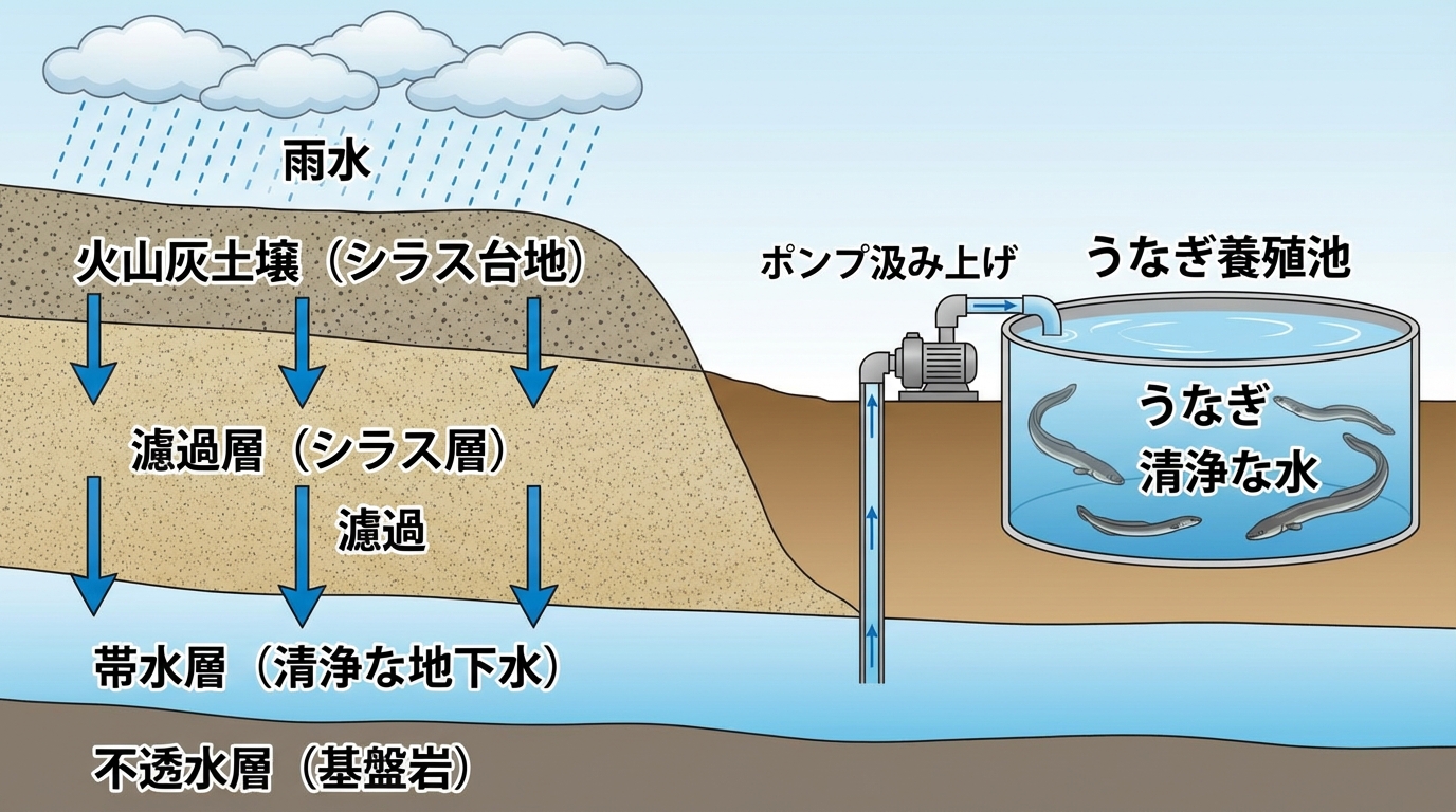 シラス台地の濾過システムと養殖池の仕組み