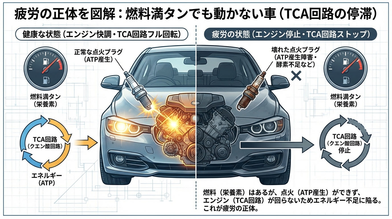 疲労の正体：燃料はあるが点火プラグがない状態